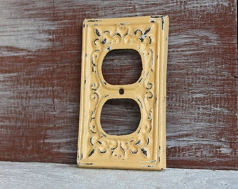 Yellow Outlet Cover, Cast Iron Socket Cover, Electrical Plug Cover, Wall Outlet Plate Cover, Receptacle Plate