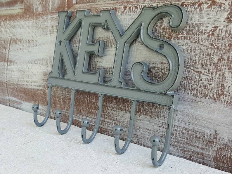 Rustic Key Holder For Wall Metal Key Rack Gray Key Hooks Etsy