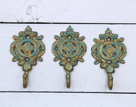 Cast Iron Wall Hooks Painted Hooks Decorative Hooks Gold Etsy