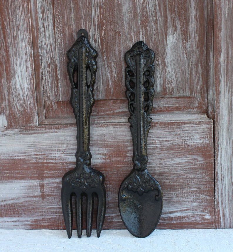 Kitchen Wall Decor Black Fork and Spoon Wall Hanging Dining Etsy