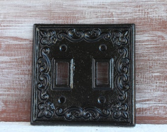Black Light Switch Cover, Light Switch Plate,  Double Switchplate Cover, Cast Iron Switchplate Cover, Lightswitch Cover