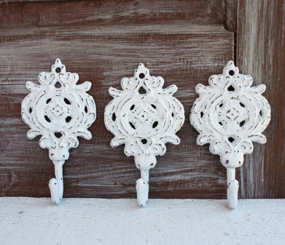 White Wall Hooks Small Hooks Ornate Hooks Bathroom Hooks Etsy
