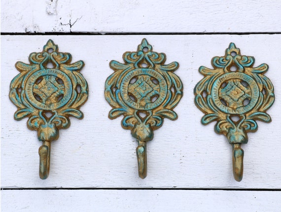Cast Iron Wall Hooks Painted Hooks Decorative Hooks Gold Etsy