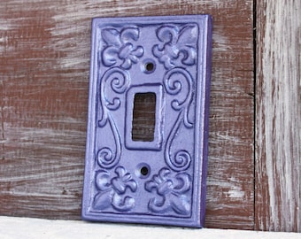 Purple Light Switch Cover, Switchplate Cover, Lightswitch Plate, Shimmery Metallic Purple Amethyst Metal Cast Iron Wall Decor, Nursery Decor