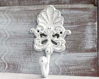 Shabby White Hook Beach Bathroom Towel Holder Hooks for Wall Hook Decorative Seashell Design