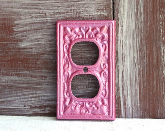 Pink Outlet Cover, Shimmery Metallic Wall Plug Cover, Electrical Plate Cover, Cast Iron Receptacle Cover, Wall Socket Cover