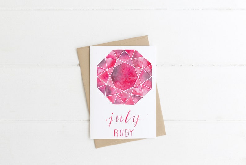 July Birthday Card July Birthstone Card Ruby Watercolor Card Ruby Card Birthday Card Watercolor Birthday Card image 1