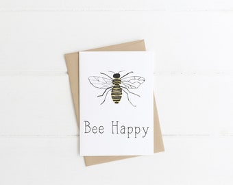 Bee Greeting Card - Bee Happy Greeting Card - Watercolor Bee Card - Watercolor Greeting Card