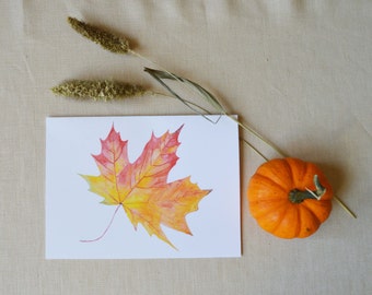 Fall Leaf Thank You Card - Watercolor Leaf Card - Thank You Card - Fall Leaf Card - Autumn Leaf Card