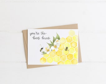 You're the Bees Knees Greeting Card - Watercolor Bees Card - Watercolor Honeycomb Card