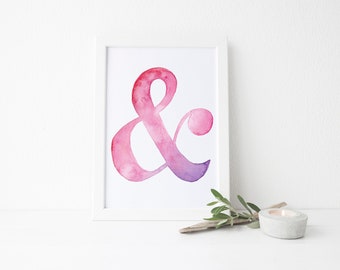 Ampersand Art Print- Watercolor Wall Art- Hand Painted Art Print