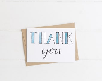 Thank You Card, Hand Lettered Card, Watercolor Card