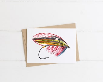 Fly Fish Tie Card - Fly Fish Hook Greeting Card - Watercolor Fly Fish Hook Card - Fly Tie Hook Greeting Card