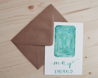 May Birthday Card - May Birthstone Card - Birthday Card - Emerald Birthday Card - Emerald Card - Watercolor Birthday Card