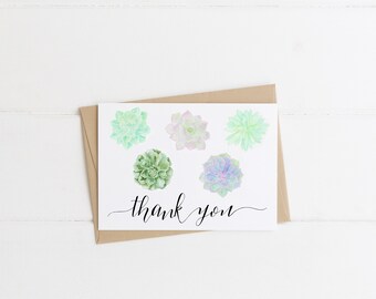 Watercolor Thank You Card - Watercolor Succulent Card - Thank You Greeting Card - 5X7 Greeting Card