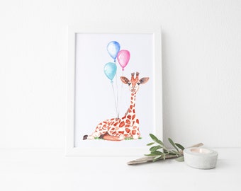 Nursery Art- Giraffe Art- Baby Art- Watercolor Wall Art- Baby Shower Decor- Nursery Wall Art- Baby Giraffe Art- Home Decor Art