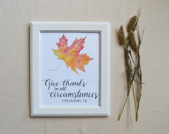Give Thanks Art Print - Fall Leaf Watercolor Art Print - Autumn Give Thanks Art Print - Watercolor Art Print