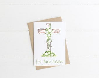 He Has Risen Greeting Card - Easter Greeting Card - Watercolor Cross Card - Religious Greeting Card