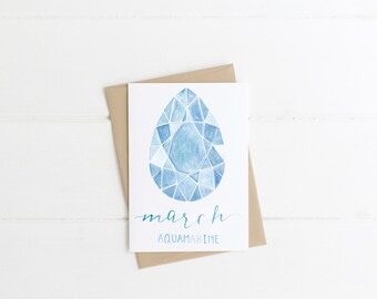 March Card- Aquamarine Card- Birthstone Card- March Birthstone Card- March Birthday Card- Aquamarine Gemstone Card- Gemstone Card