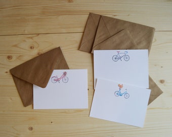 Bike Cards, Stationary Cards, Set of 3 Flat Greeting Cards, Bicycle Stationary Cards, Cycle Cards, Watercolor Bikes