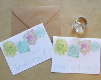 Will You Be My Bridesmaid Card Set - Bridal Party Cards - Will You Be My Maid of Honor Cards - Watercolor Bridal Party Cards