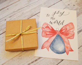 Joy to the World Greeting Card - Christmas Greeting Card - Ornament Christmas Card - Watercolor Christmas Card