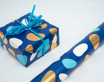 Pebbles Gift Wrapping Paper in Gold and Turquoise