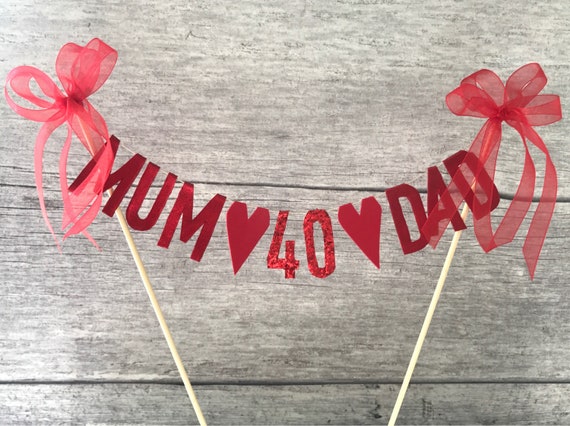 40th Ruby Wedding Anniversary Cake Topper For Mum Dad Cake Etsy