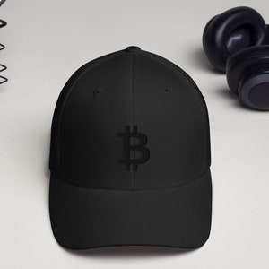 Bitcoin Logo Monochrome Minimalist Modern Style Flex Fit Cryptocurrency Cap Hat