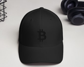 Bitcoin Logo Monochrome Minimalist Modern Style Flex Fit Cryptocurrency Cap Hat