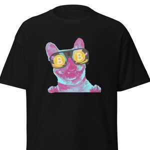 Funky Bitcoin Dog with Sunglasses Uni-Sex Classic Tee Colorful Statement Cryptocurrency T-shirt Top