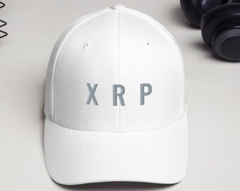 XRP Silver Grey Text RIPPLE FlexFit Cap Cryptocurrency Hat