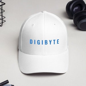 DIGIBYTE Bright Blue Text FlexFit Cap Cryptocurrency Hat