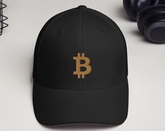 Bitcoin Golden Brown Logo Flex Fit Cap Crypto Hat