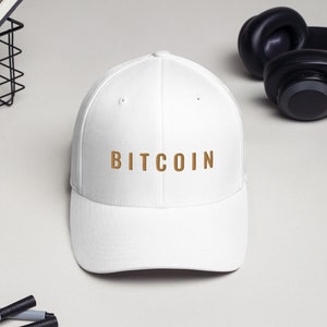 BITCOIN Golden Brown Text FlexFit Cap Cryptocurrency Baseball Hat - 2 colors