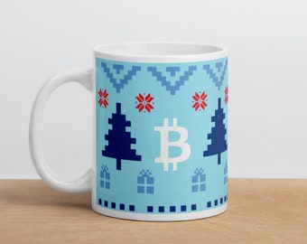Blue and Red Crypto Christmas Bitcoin Mug