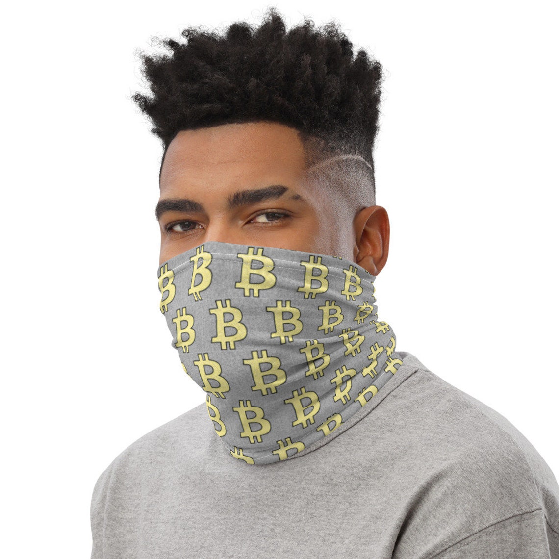 Grey and Yellow Bitcoin Uni-Sex Neck Gaiter cryptocurrency ...
