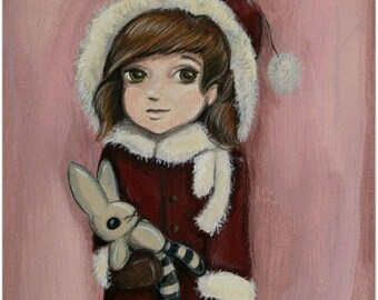 Girl and Her Bunny Original Artwork - Cute Girls Room Painting - Small Painting