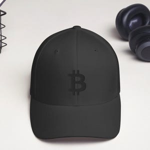Bitcoin Logo Monochrome Minimalist Modern Style Flex Fit Cryptocurrency Cap Hat
