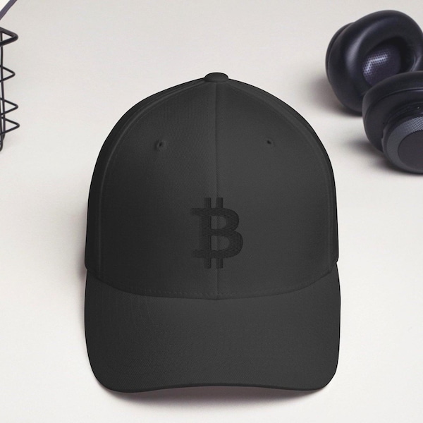 Bitcoin Logo Monochromatyczny Minimalistyczny Nowoczesny Styl Flex Fit Kryptowaluta Czapka Czapka