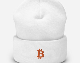 Orange Bitcoin Logo Cuffed Beanie, winter hat, knit hat, toque - 4 colors