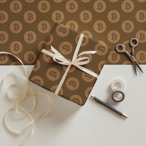 Bitcoin Brown Monochrome Modern Aesthetic Gift Wrapping Paper Sheets, Crypto Gift Wrap, Christmas Wrapping Paper