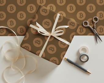Bitcoin Brown Monochrome Modern Aesthetic Gift Wrapping Paper Sheets, Crypto Gift Wrap, Christmas Wrapping Paper