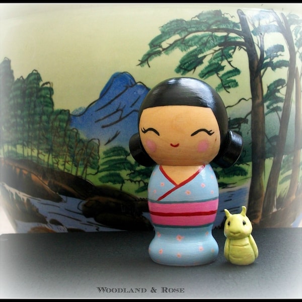 Kokeshi Kimono Doll & Lucky Cricket -Original