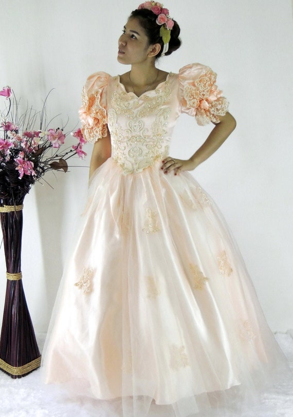 Salmon Pink 5 Layer Formal Vintage Ballroom Wedding Gown Etsy