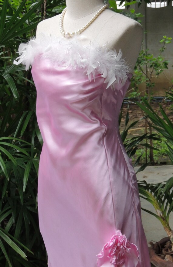 Sexy Pink Dress With White Feathers, Prom Gown, S… - image 4
