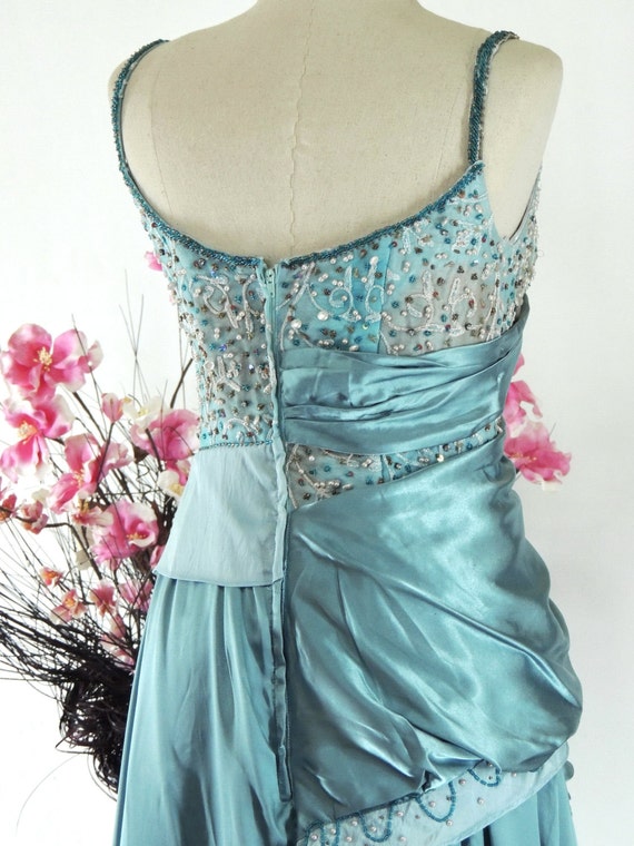 Silky Teal Blue Vintage Party Dress Gown Bridesma… - image 4