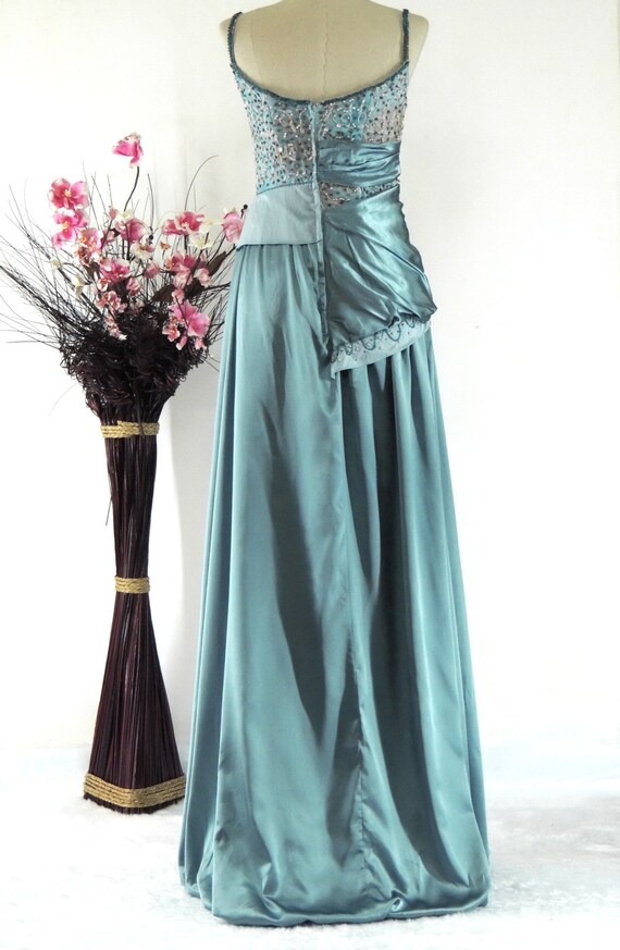 Silky Teal Blue Vintage Party Dress Gown Bridesma… - image 3