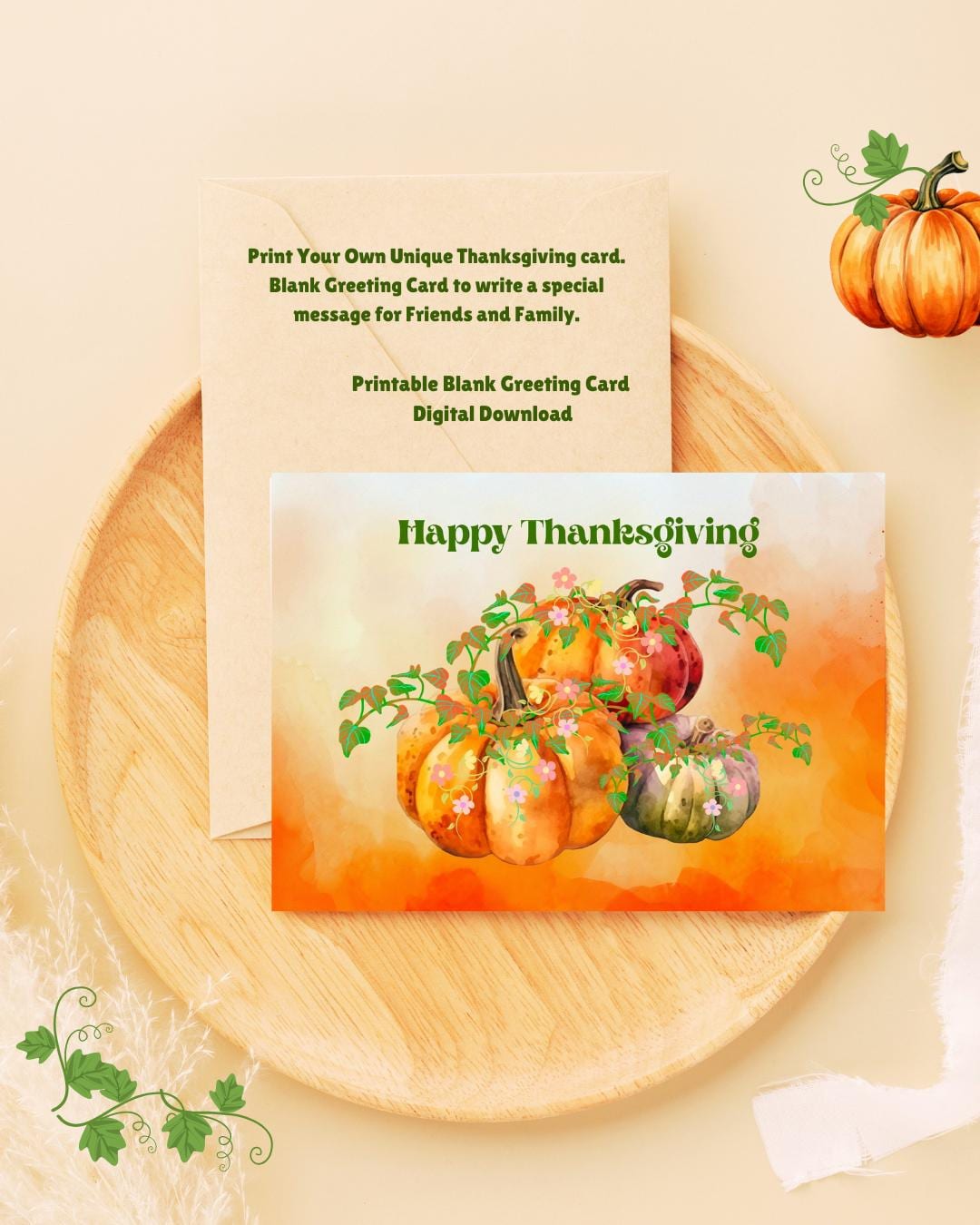 Happy Thanksgiving Greeting Card, Autumn Pumpkin and Floral Card ...