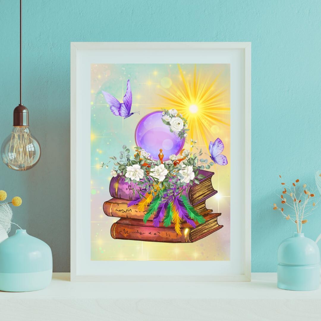 morning-magic-digital-collage-art-print-crystal-ball-books